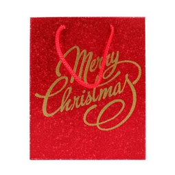 SHOPPER 14X7H18CM ROSSA GLITTER MERRY XMAS ORO