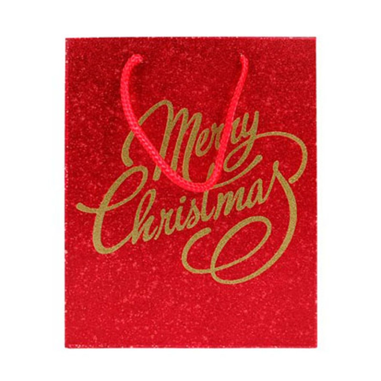 SHOPPER 14X7H18CM ROSSA GLITTER MERRY XMAS ORO