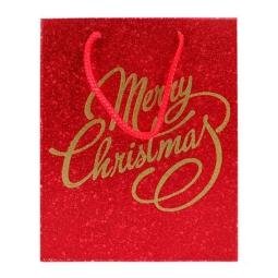 SHOPPER 20X10H25CM ROSSA GLITTER MERRY XMAS ORO