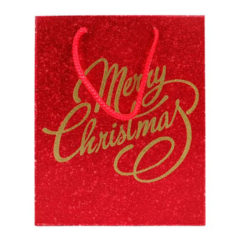 SHOPPER 20X10H25CM ROSSA GLITTER MERRY XMAS ORO