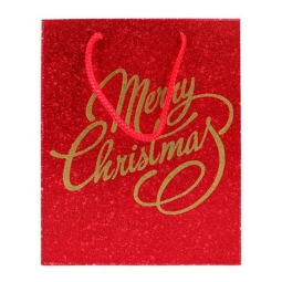 SHOPPER 27X12H33CM ROSSA GLITTER MERRY XMAS ORO