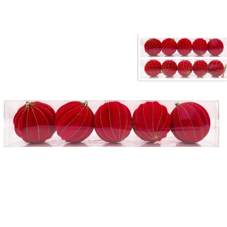 SFERE D10CM ROSSO 5PZ EFFETTO VELLUTO SOGGETTI ASSOR.