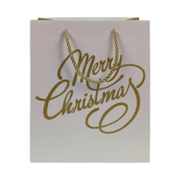SHOPPER 20X10H25CM BIANCA GLITTER ORO MERRY XMAS