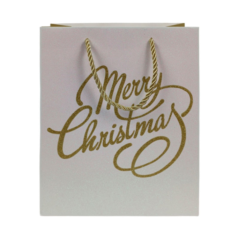 SHOPPER 20X10H25CM BIANCA GLITTER ORO MERRY XMAS