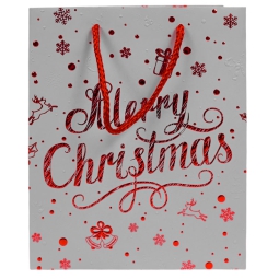 SHOPPER 14X7H18CM BIANCA DECORO MERRY XMAS ROSSO