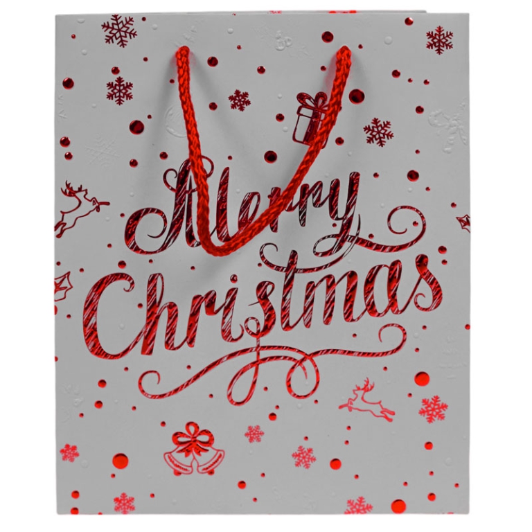 SHOPPER 14X7H18CM BIANCA DECORO MERRY XMAS ROSSO