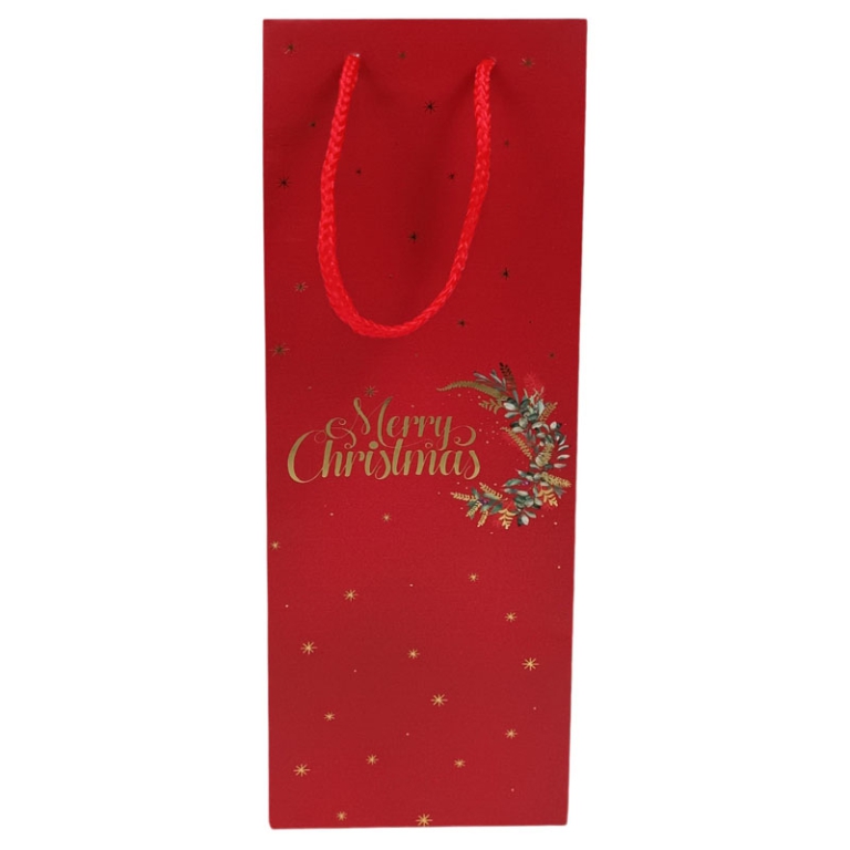 SHOPPER BOTTIGLIA 12X9H36CM MERRY XMAS ROSSO