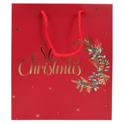 SHOPPER 14X7H18CM ROSSA DECORO MERRY XMAS ORO