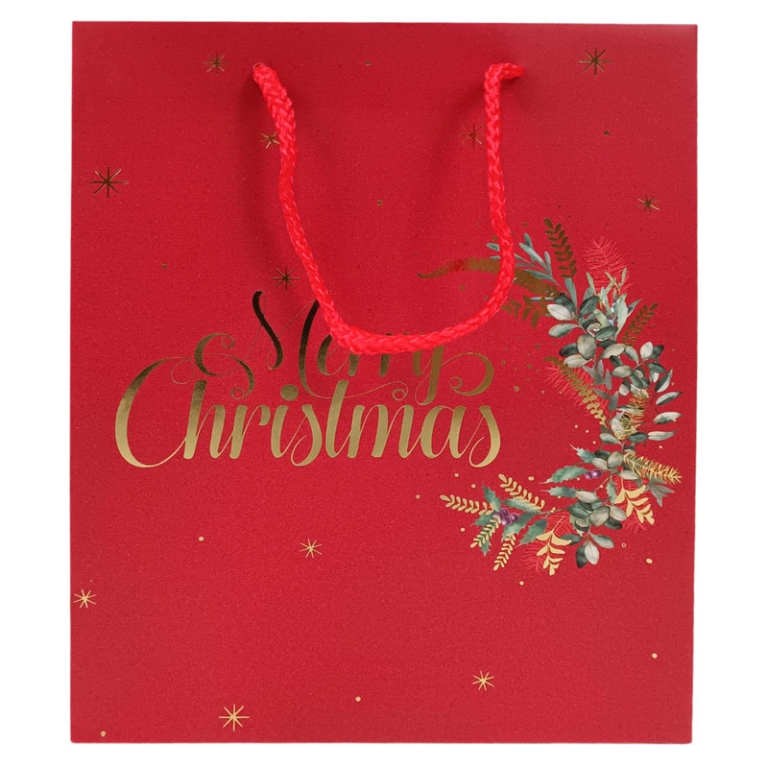 SHOPPER 14X7H18CM ROSSA DECORO MERRY XMAS ORO
