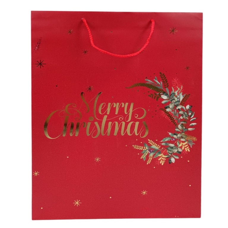 SHOPPER 27X12H33CM ROSSA DECORO MERRY XMAS ORO