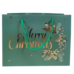 SHOPPER 23X10H18CM VERDE DECORO MERRY XMAS ORO