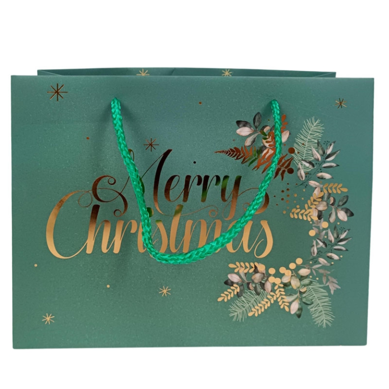 SHOPPER 23X10H18CM VERDE DECORO MERRY XMAS ORO