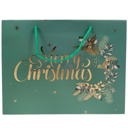 SHOPPER 31X12H26CM VERDE DECORO MERRY XMAS ORO