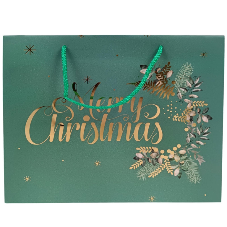 SHOPPER 31X12H26CM VERDE DECORO MERRY XMAS ORO