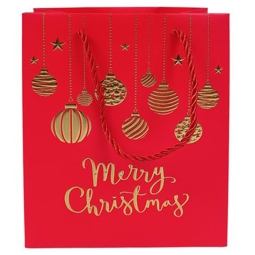 SHOPPER 18X10H23CM ROSSA DECORO SFERE ORO