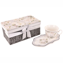 TAZZA CON PIATTO ROSE 23X13H11CM CONFEZIONE REGALO