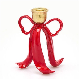 PORTACANDELA FIOCCO H16CM ROSSO E ORO