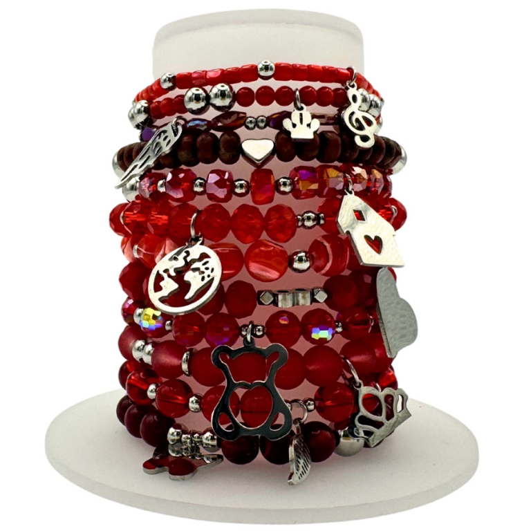 BRACCIALE PIETRE ROSSE 12PZ CON PENDENTI EXPOBANCO