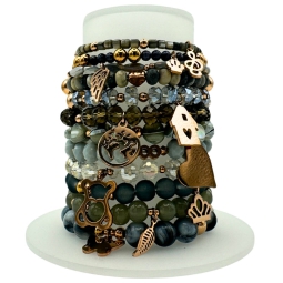 BRACCIALE PIETRE GRIGIE 12PZ CON PENDENTI EXPOB.