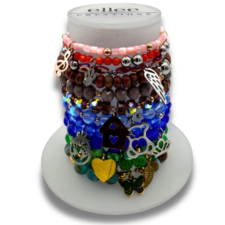 BRACCIALE PIETRE E CHARMS12PZ SOGGETTI ASSORTITI EXPOBANCO