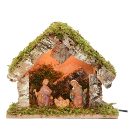 CAPANNA NATIVITA' 25X13X21CM 3 FIGURE 8,2CM E LUCE