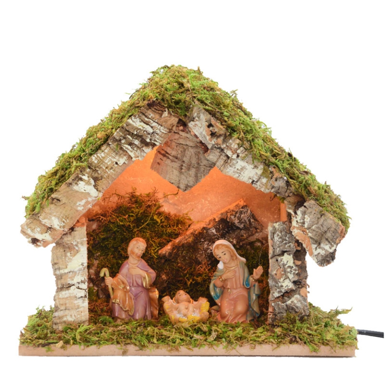 CAPANNA NATIVITA' 25X13X21CM 3 FIGURE 8,2CM E LUCE