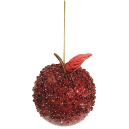 DECORO MELA DA APPENDERE D8H10CM PERLINE ROSSA