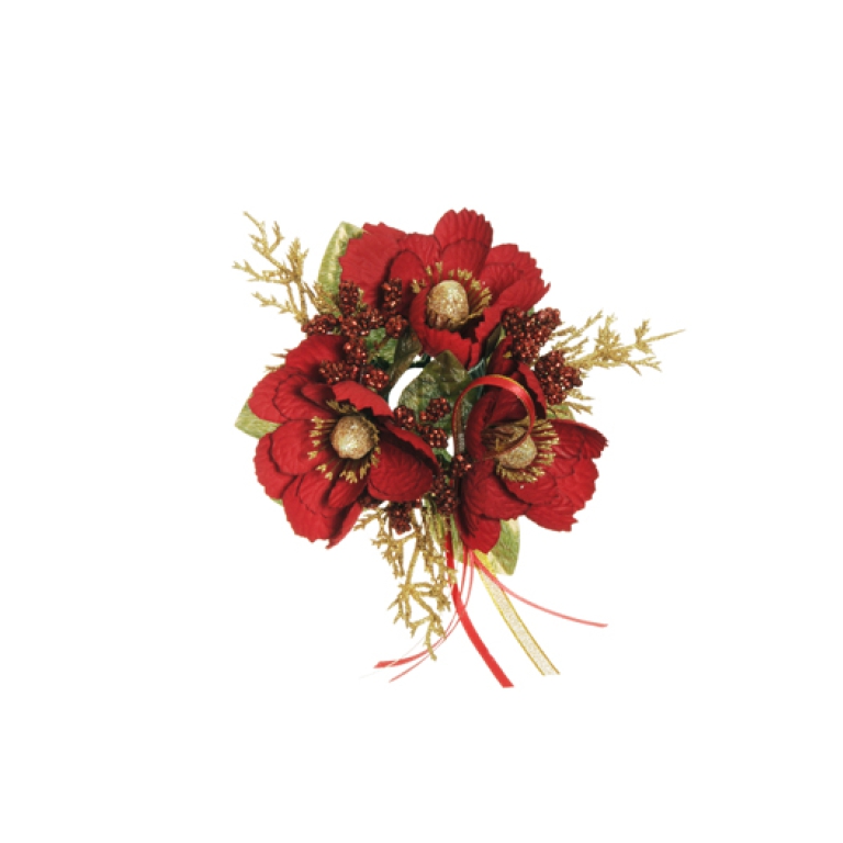 GIROCANDELA 6PZ FIORI    ROSSI DETTAGLI ORO