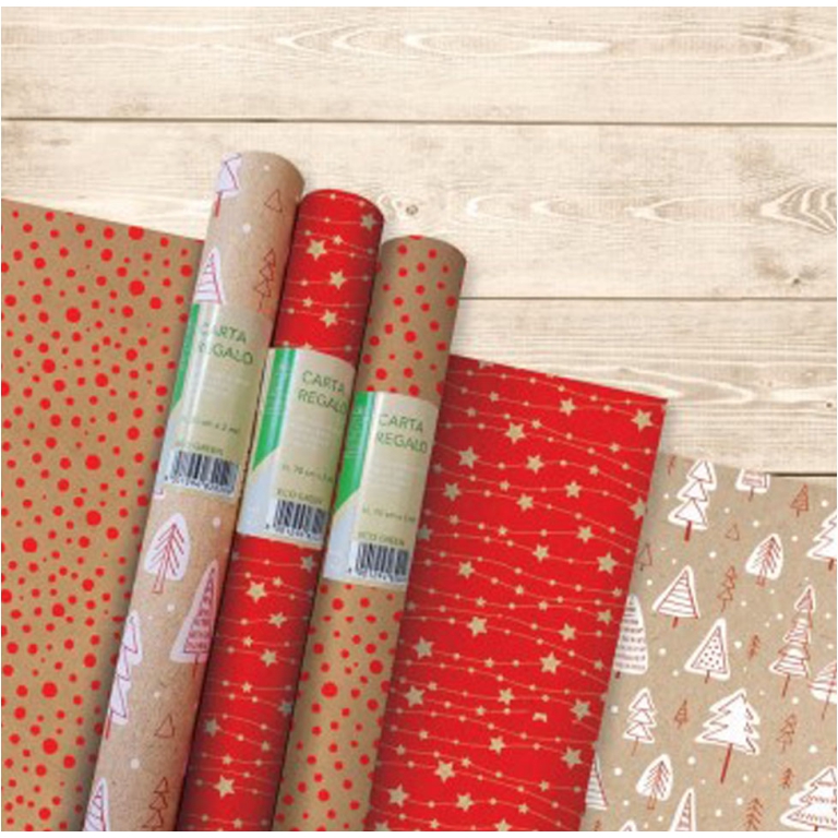 ROTOLO CARTA REGALO 70CMX2MT KRAFT VERDE NATALE