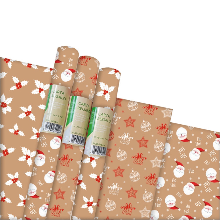 ROTOLO CARTA REGALO 70CMX2MT KRAFT NATALE 2