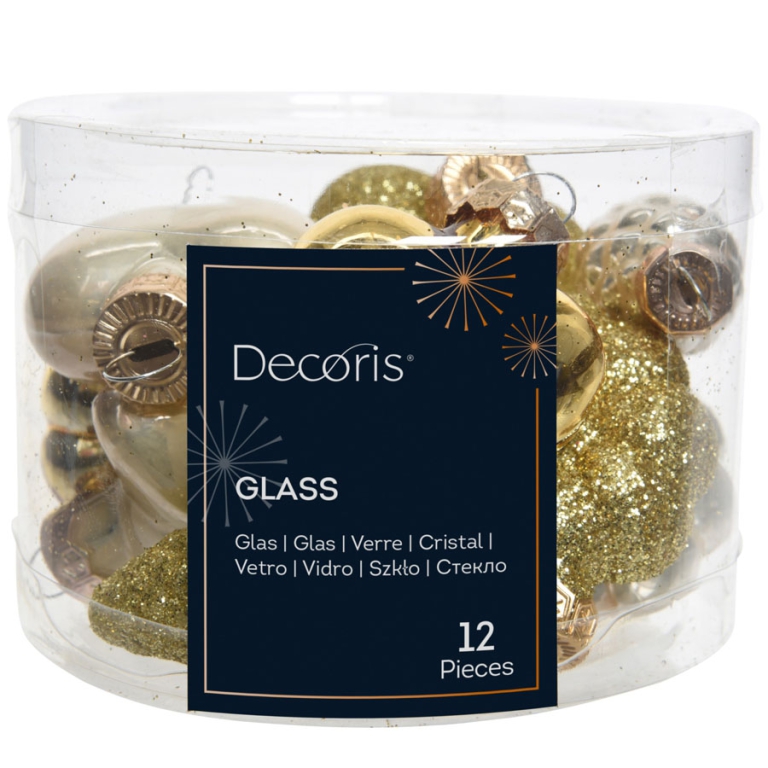 DECORI VETRO 12PZ PERLA E ORO SOGGETTI ASSORTITI 2