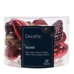 DECORI VETRO 12PZ ROSSO EBORDEAUX SOGGETTI ASSORTITI