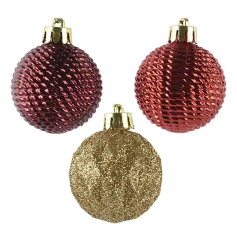 SFERA PLASTICA D40MM 9PZ ORO E ROSSO GLITTER