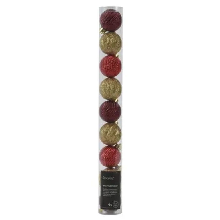 SFERA PLASTICA D40MM 9PZ ORO E ROSSO GLITTER 2