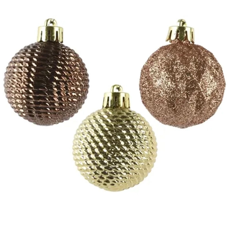 SFERE PLASTICA 9PZ D4CM  MARRONE ORO ROSA GLITTER