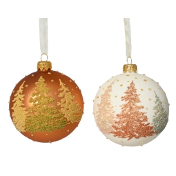 SFERA VETRO D8CM 6PZ DECORO ALBERO COLORI ASSORTITI