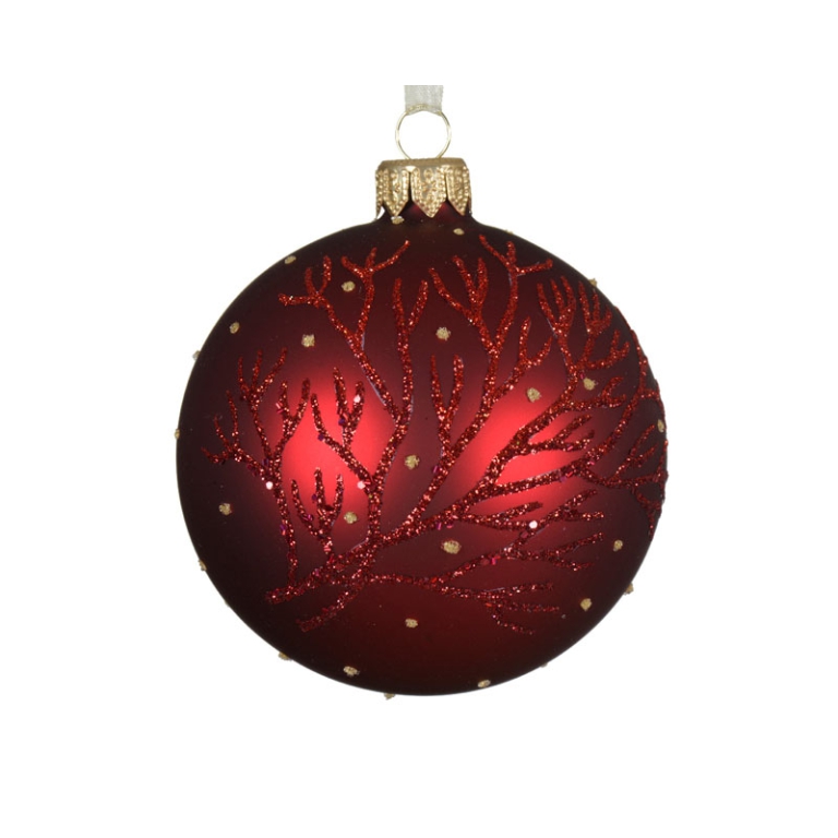 SFERA VETRO D8CM ROSSO   6PZ DECORO ALBERO GLITTER