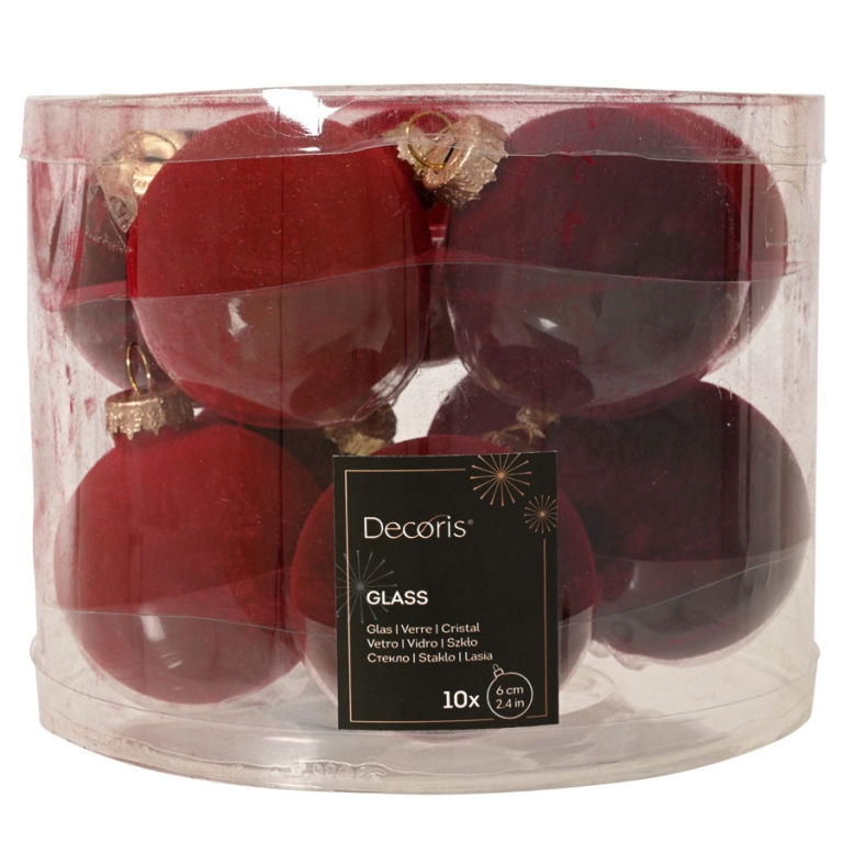 SFERA VETRO D60MM 10PZ FLOCCATE BORGOGNA E ROSSO 2