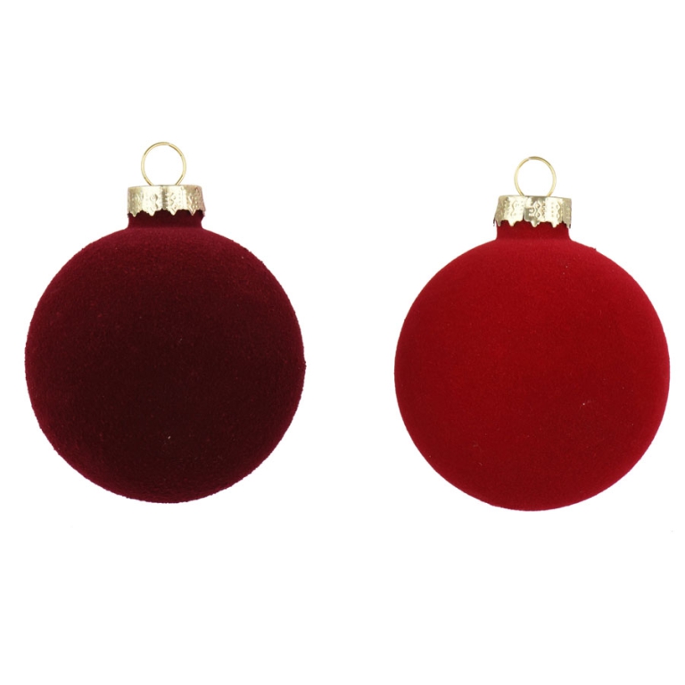 SFERA VETRO D80MM 6PZ FLOCCATE BORGOGNA E ROSSO