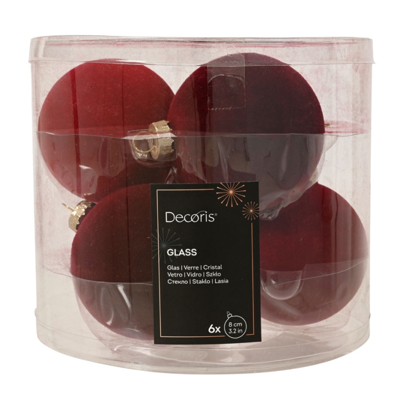 SFERA VETRO D80MM 6PZ FLOCCATE BORGOGNA E ROSSO 2