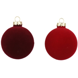 SFERA VETRO D100MM 4PZ FLOCCATE BORGOGNA E ROSSO