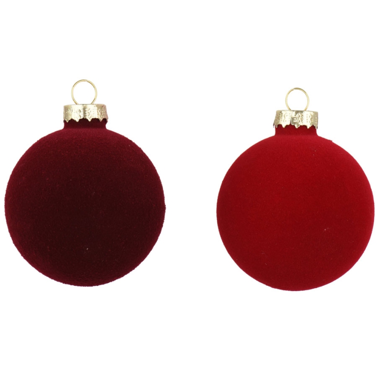 SFERA VETRO D100MM 4PZ FLOCCATE BORGOGNA E ROSSO