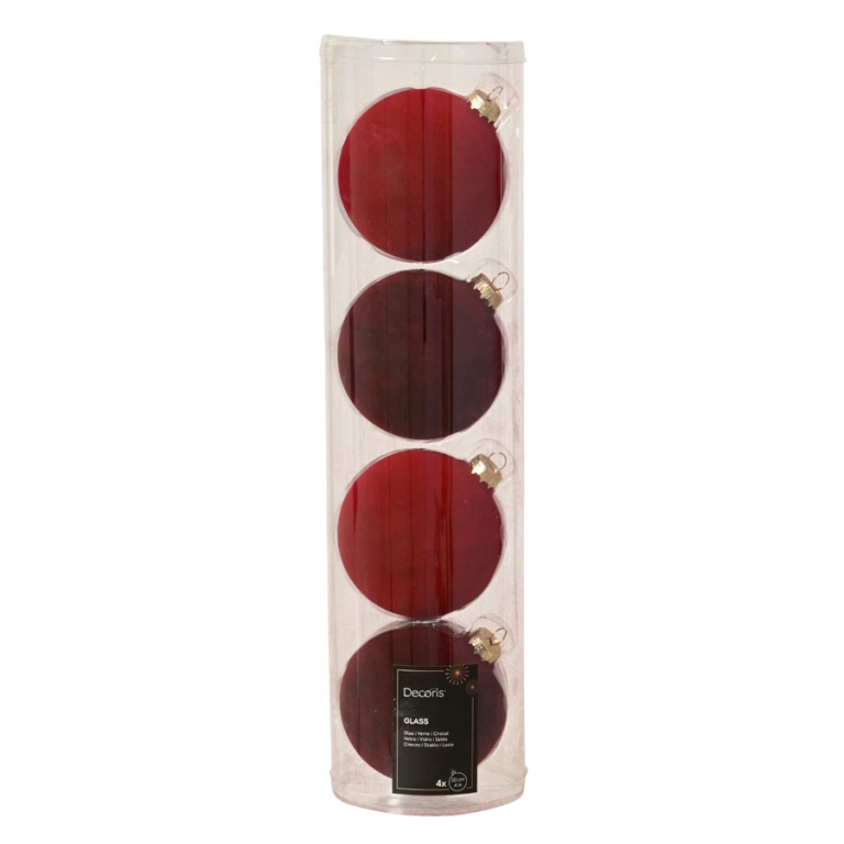 SFERA VETRO D100MM 4PZ FLOCCATE BORGOGNA E ROSSO 2