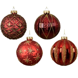 SFERA VETRO D10CM ROSSA DETTAGLI ORO ASSORTITI