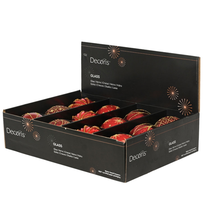 SFERA VETRO D10CM ROSSA DETTAGLI ORO ASSORTITI 2