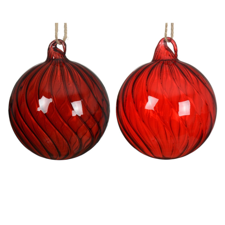 SFERA VETRO D80MM DECORO VORTICE ROSSO