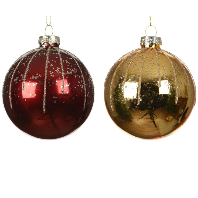 SFERA VETRO D80MM ROSSO E ORO SOGGETTI ASSORTITI