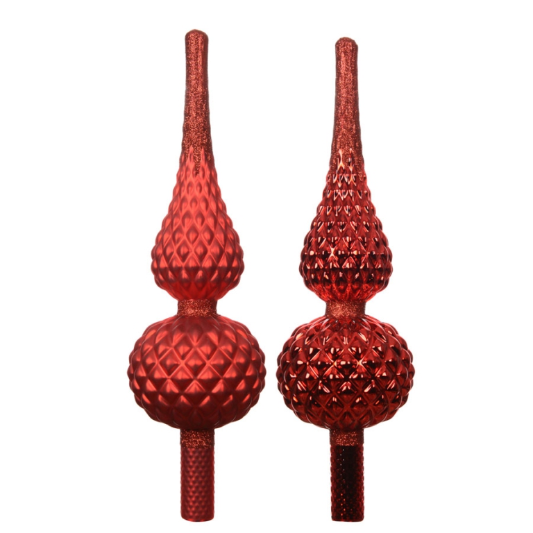 PUNTALE VETRO D8,7H30,5CM ROSSO GLITTER SOGGETTI ASSORTITI