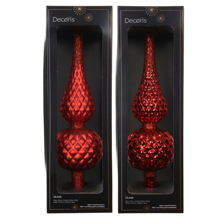PUNTALE VETRO D8,7H30,5CM ROSSO GLITTER SOGGETTI ASSORTITI 2