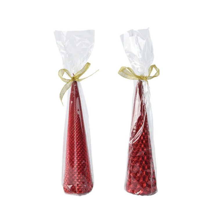 CANDELA CONO D5H20CM     EFF. METALLICO ROSSO
